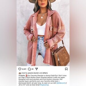 Vici Rigo Cotton Button Down Shacket salmon color